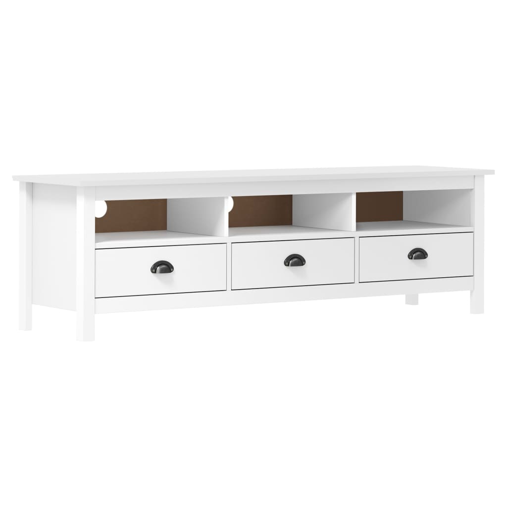 TV Cabinet Hill White 158x40x47 cm Solid Pine Wood - Brittle & Co