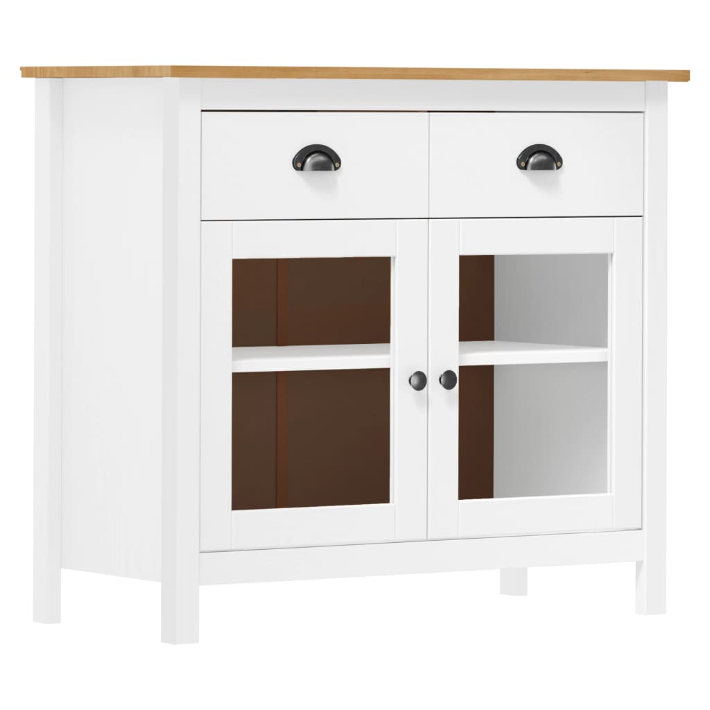 Sideboard Hill White 90x40x80 cm Solid Pine Wood - Brittle & Co