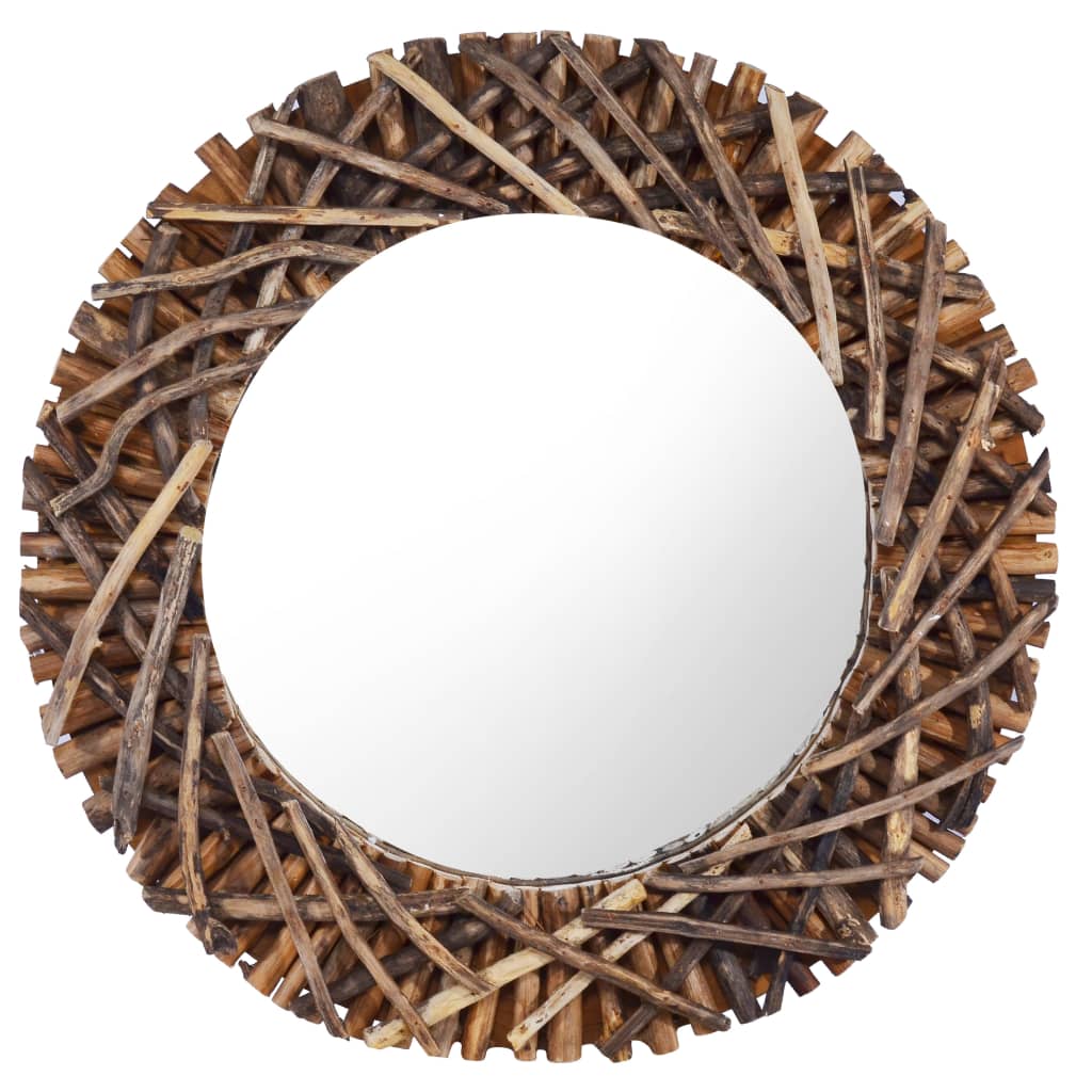 Wall Mirror 60 cm Teak Round - Discount Dealers