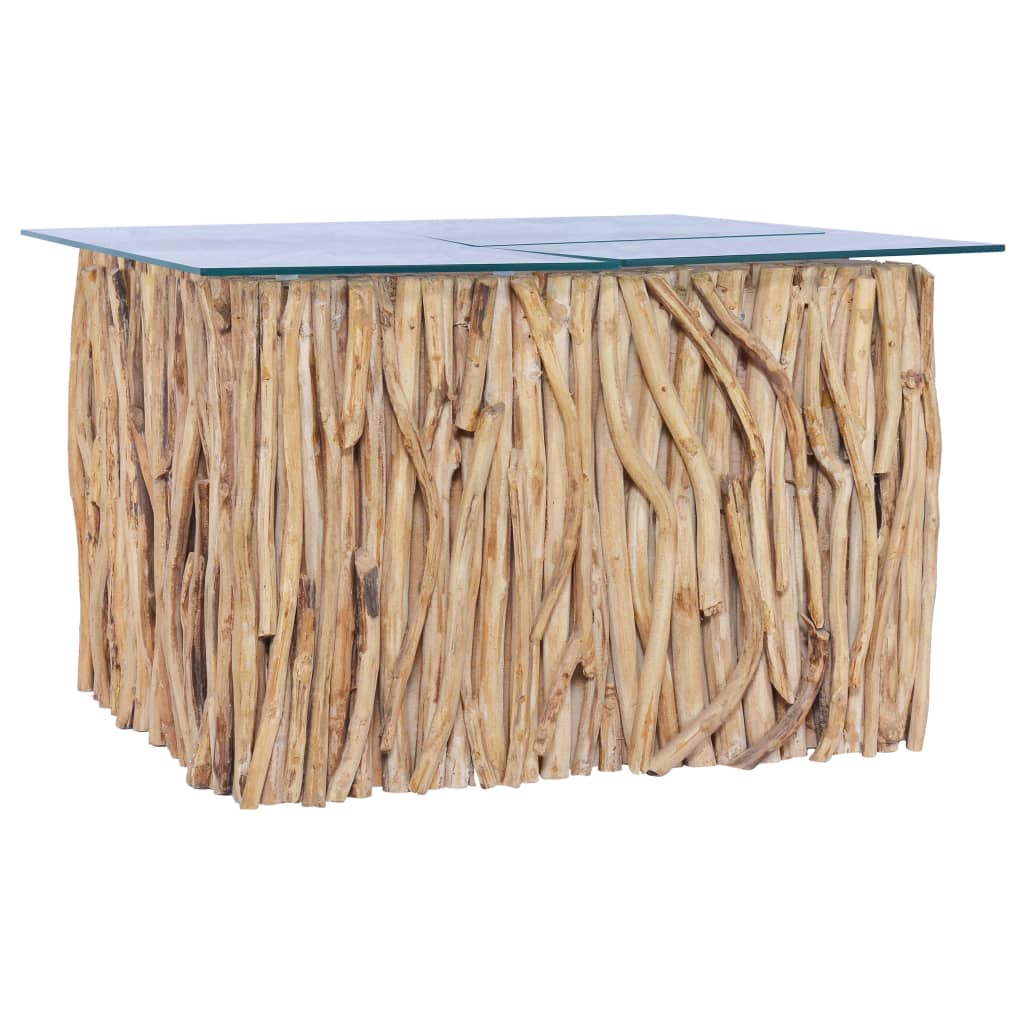 Coffee Table with Glass Top 66x66x40 cm Solid Teak Wood - Style and Chic