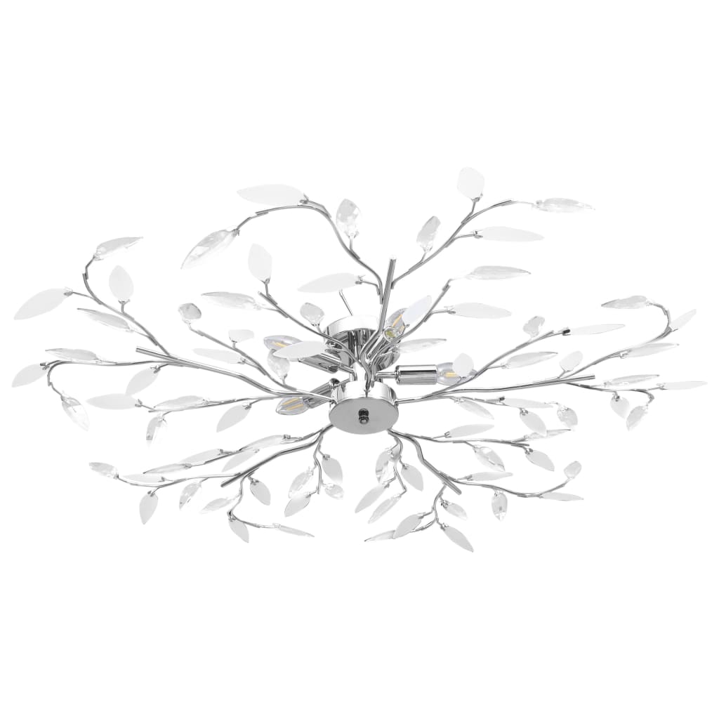 Ceiling Lamp with Acrylic Crystal Leaf Arms for 5 E14 Bulbs White - Casper Homes