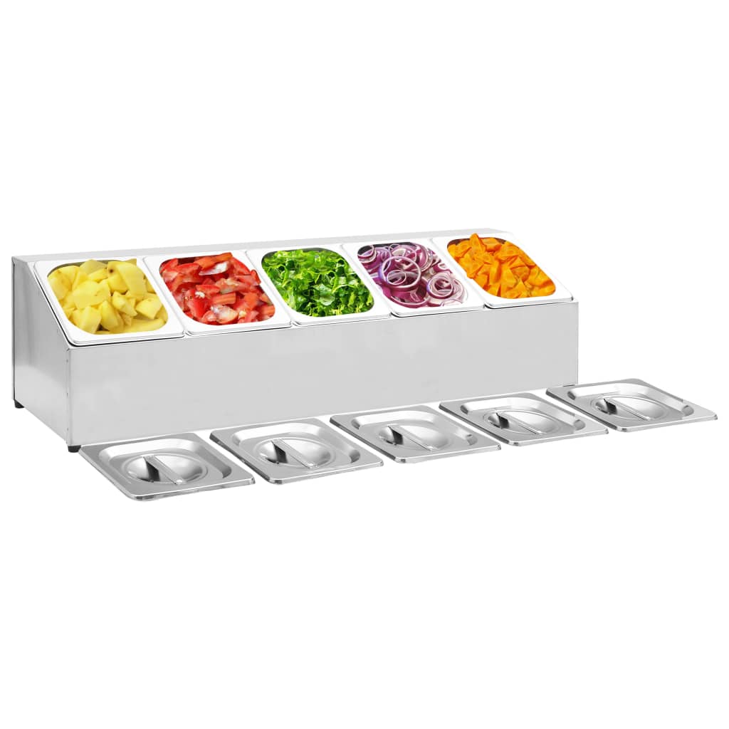 Gastronorm Container Holder with 5 GN 1/6 Pan Stainless Steel - Decor Base