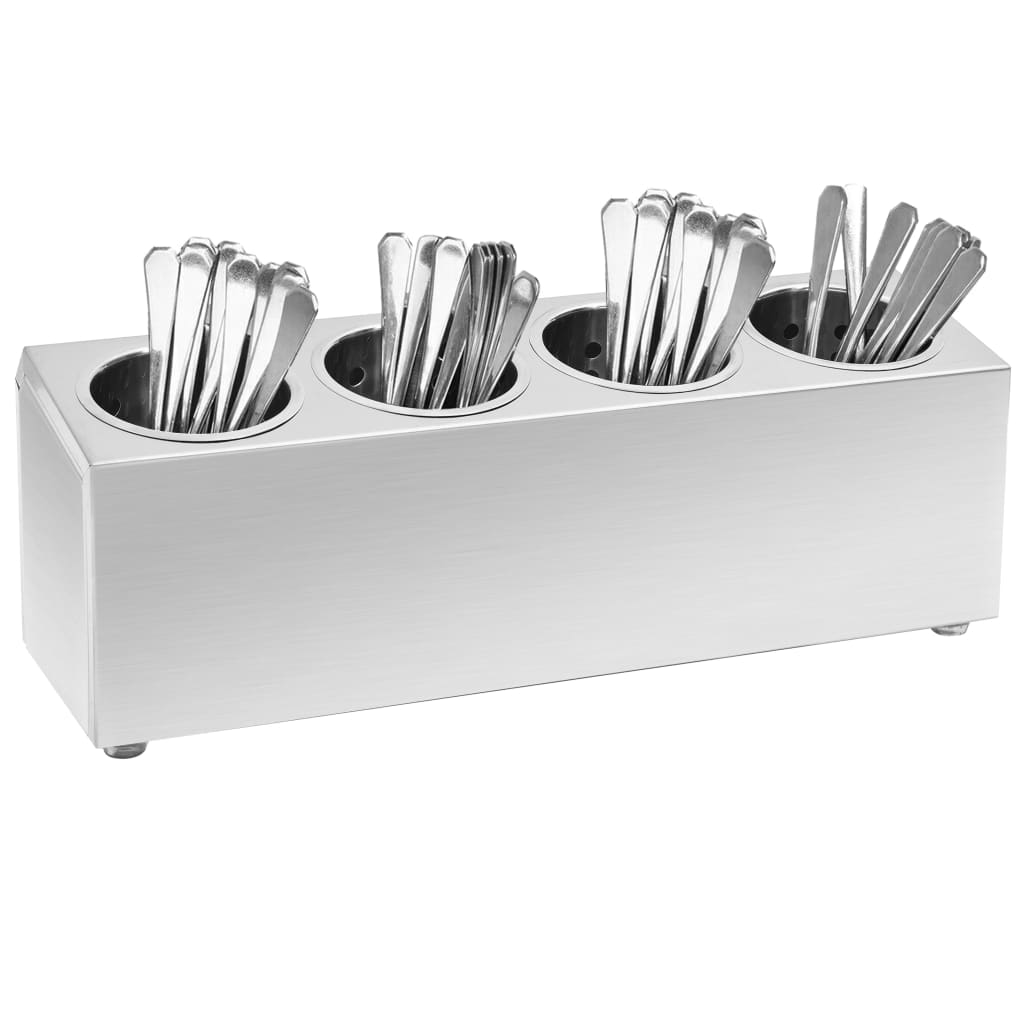 Cutlery Holder 4 Grids Rectangular Stainless Steel - Design Hut