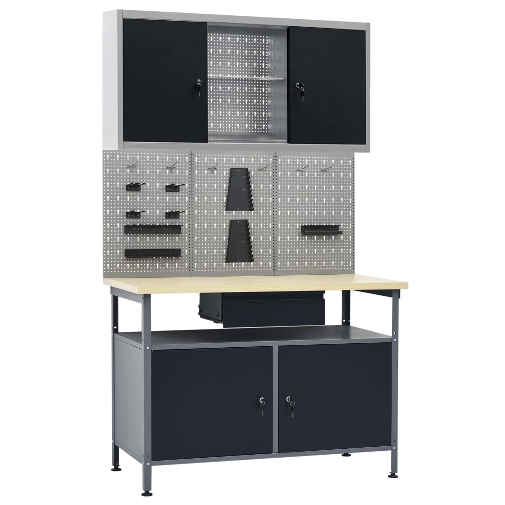 Workbench with Three Wall Panels and One Cabinet - Millennium Furniture