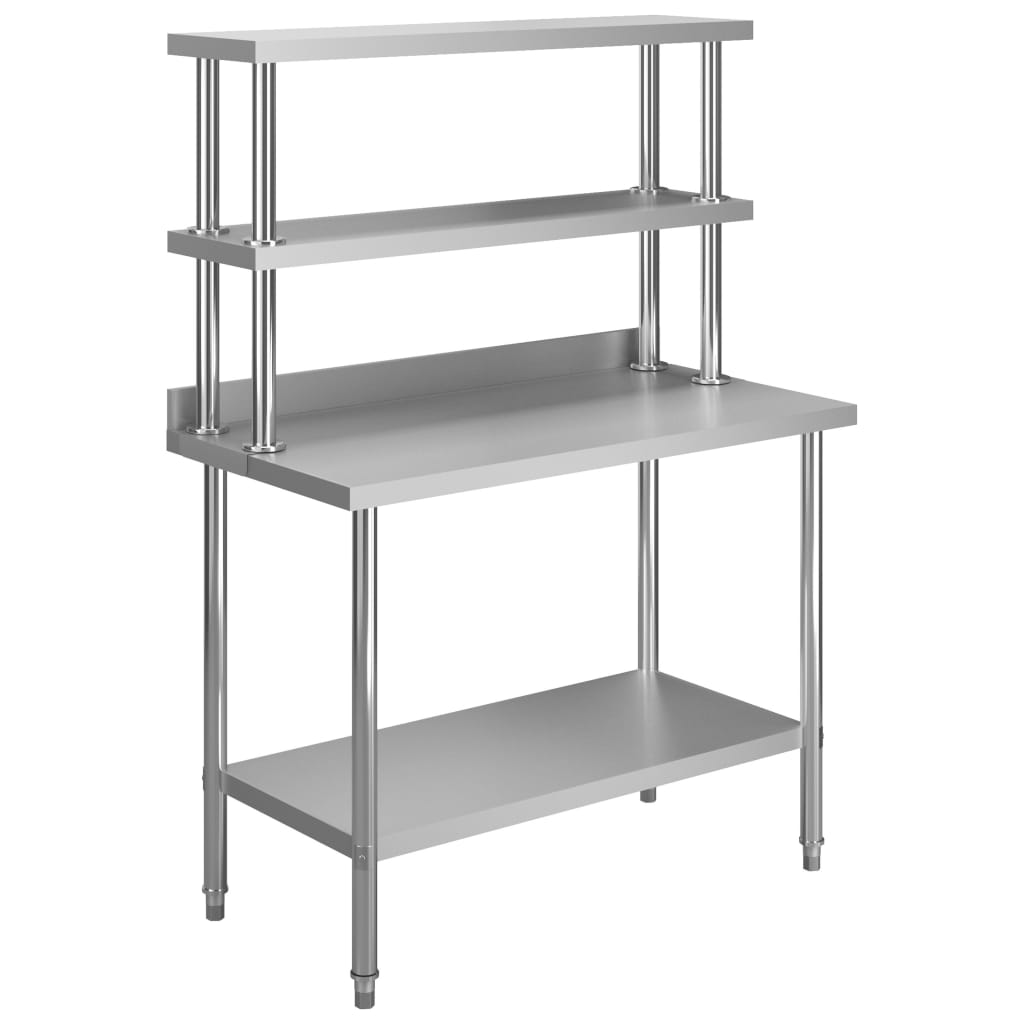 Kitchen Work Table with Overshelf 120x60x150 cm Stainless Steel - Merkel Designers