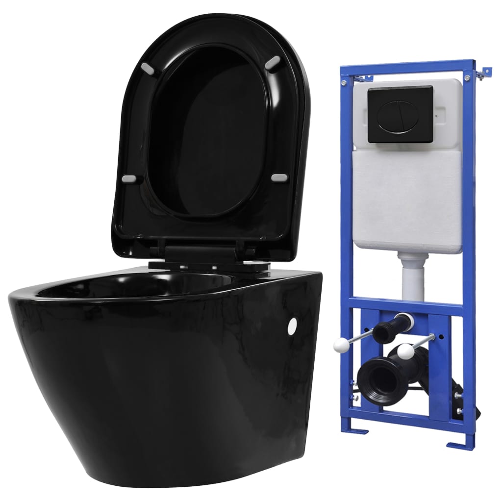 Wall Hung Toilet with Concealed Cistern Ceramic Black - Merlin Deals