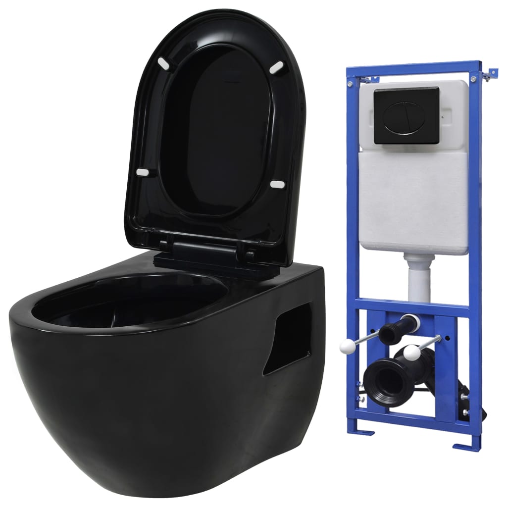 Wall-Hung Toilet with Concealed Cistern Ceramic Black - Tyrell & Tyrell