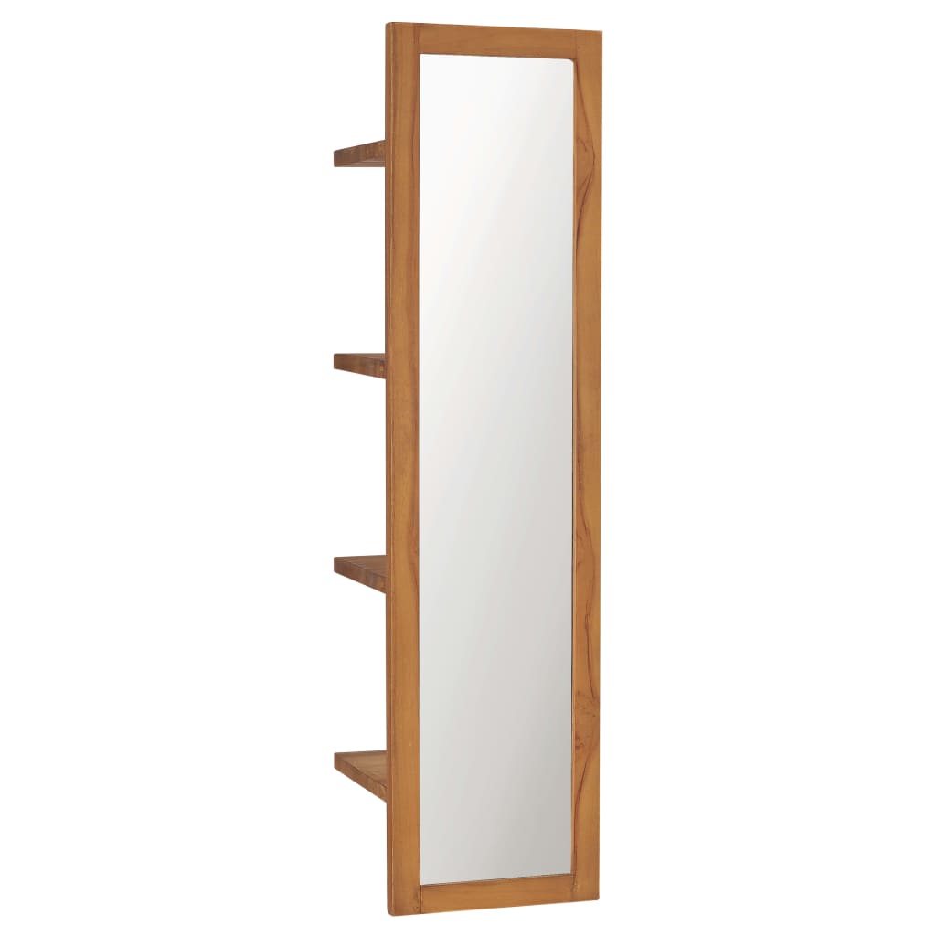 Wall Mirror with Shelves 30x30x120 cm Solid Teak Wood - Direct Imports