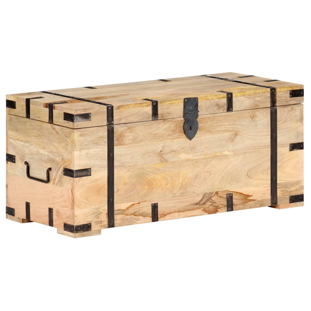 Chest 90x40x40cm Solid Mango Wood - Natural - Merlin Deals