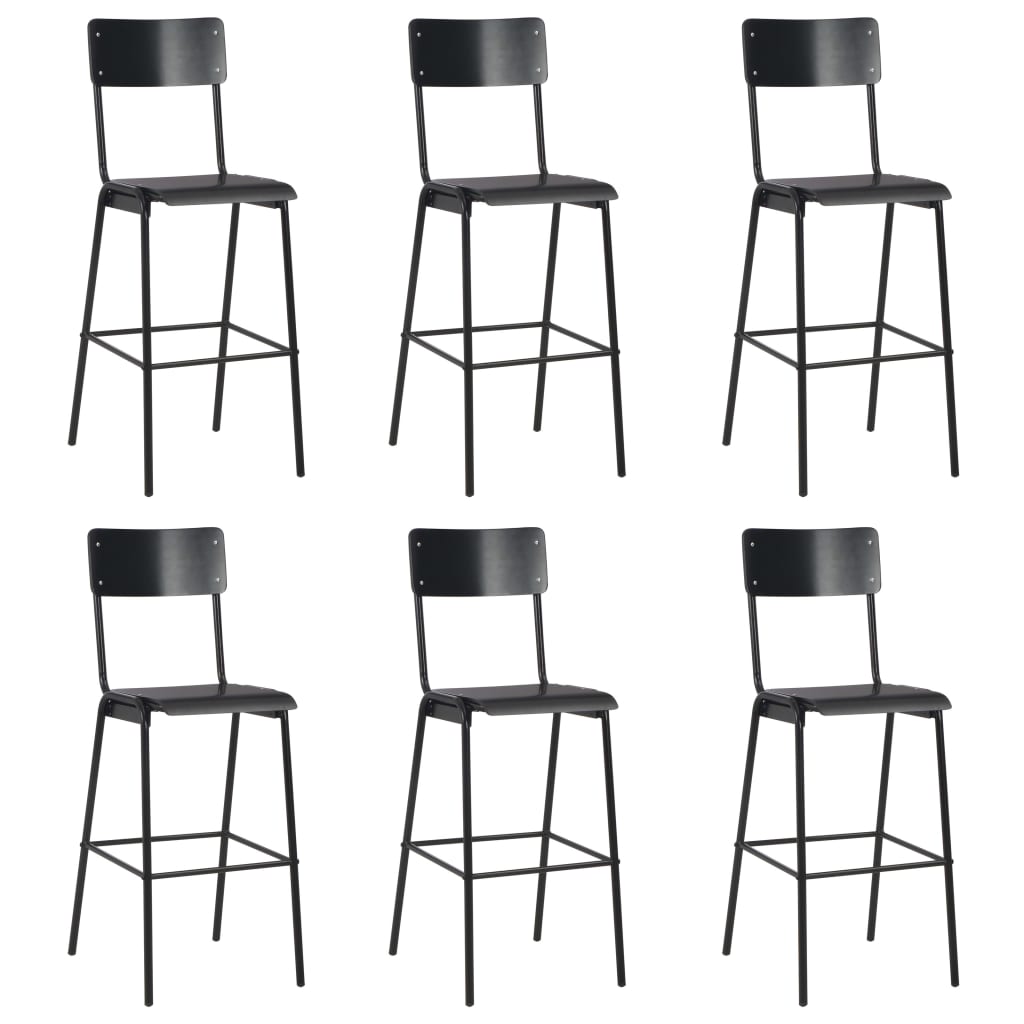 Bar Chairs 6 pcs Black Solid Plywood Steel - All Things Good