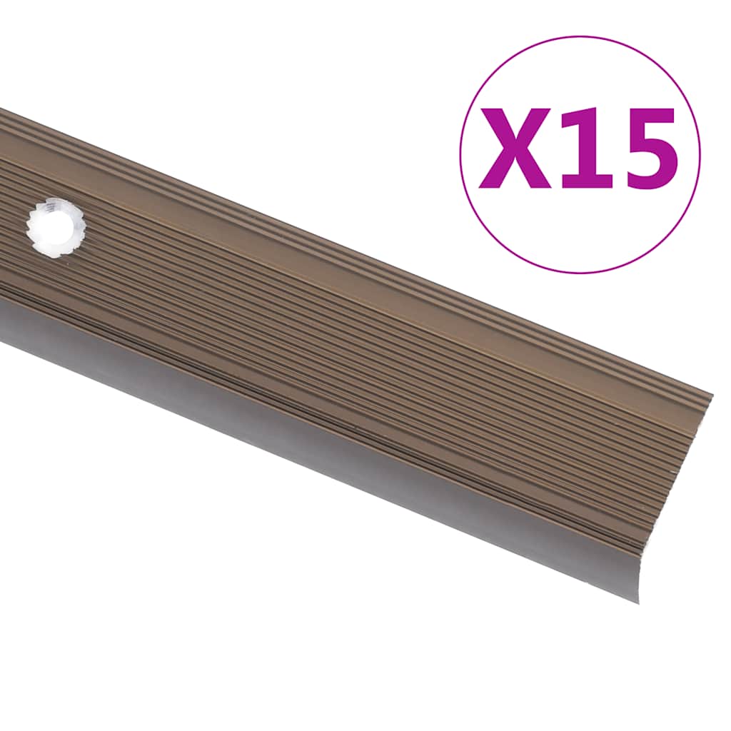 Stair Nosings in L-shape 15 pcs Aluminium 90 cm Brown - Decor Base