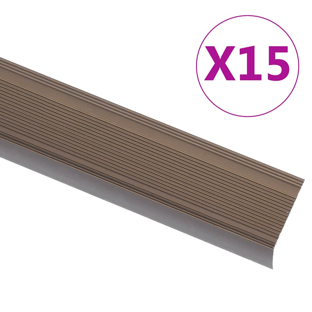 Stair Nosings in L-shape 15 pcs Aluminium 90 cm Brown - Sid & Sam