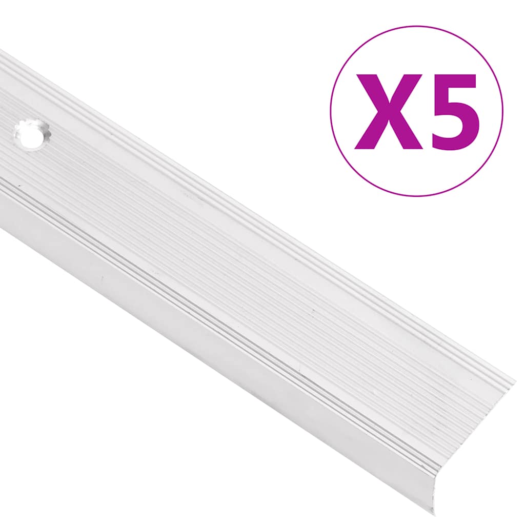 Stair Nosings in L-shape 5 pcs Aluminium 100 cm Silver - Discount Dealers