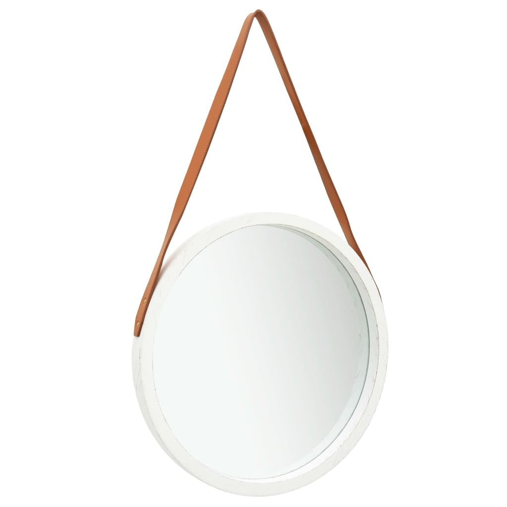 Wall Mirror with Strap 50 cm White - Unbeatable Bargains