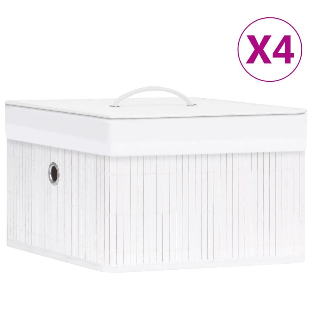 Bamboo Storage Boxes 4 pcs White - Merlin Deals