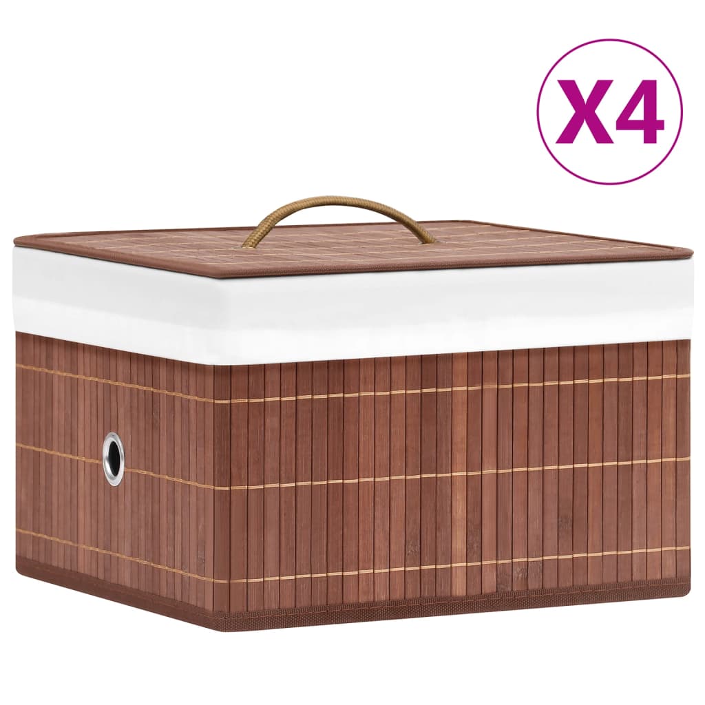 Bamboo Storage Boxes 4 pcs Brown - R and M Furniture