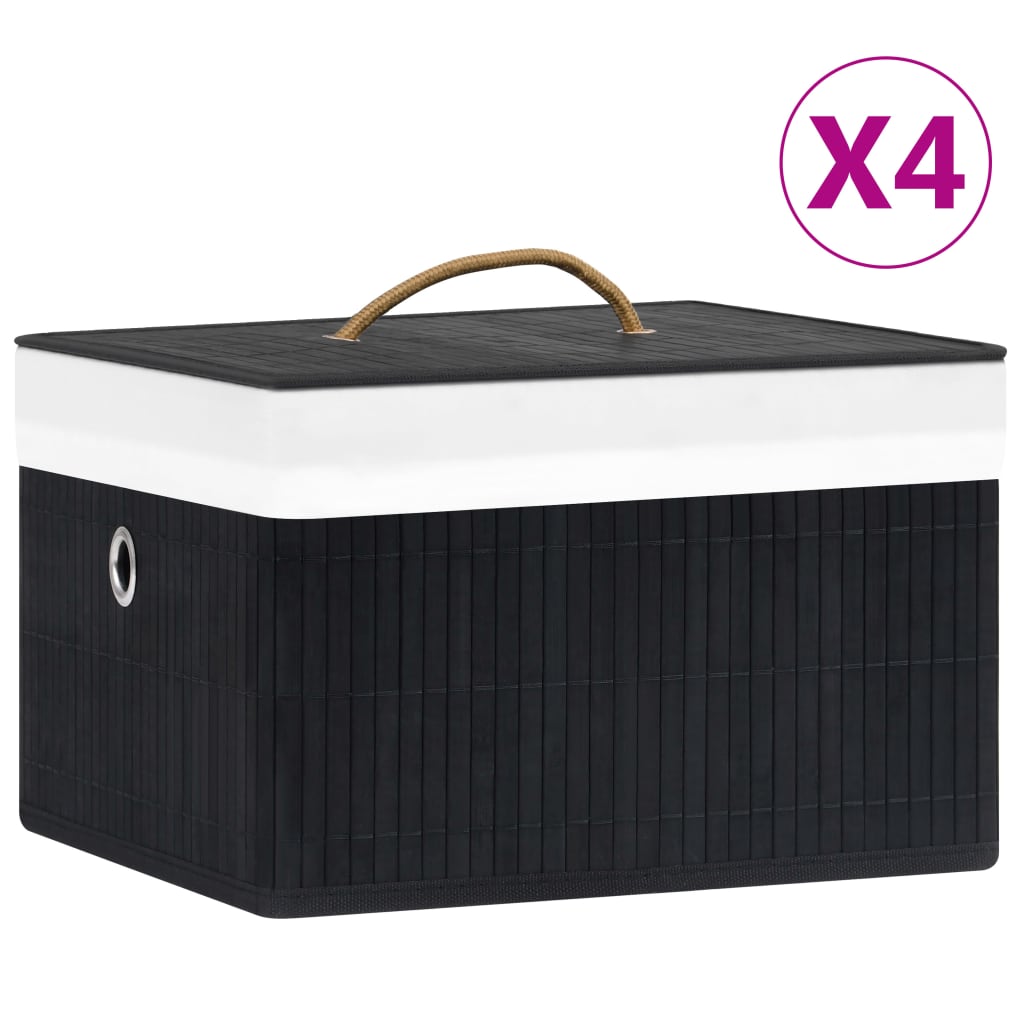 Bamboo Storage Boxes 4 pcs Black - Design Hut