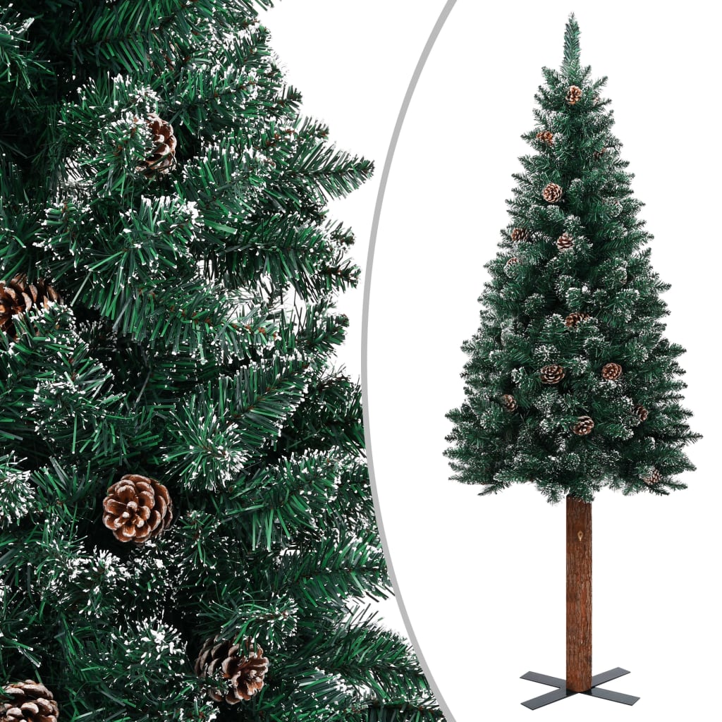 Slim Christmas Tree with Real Wood and White Snow Green 180 cm - Merlin Deals