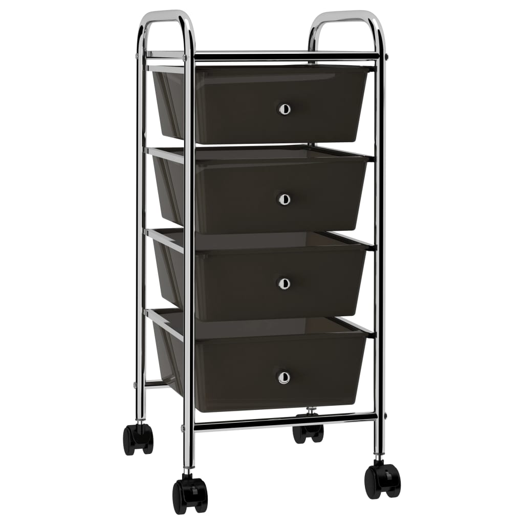 4-Drawer Mobile Storage Trolley Black Plastic - Unbeatable Bargains
