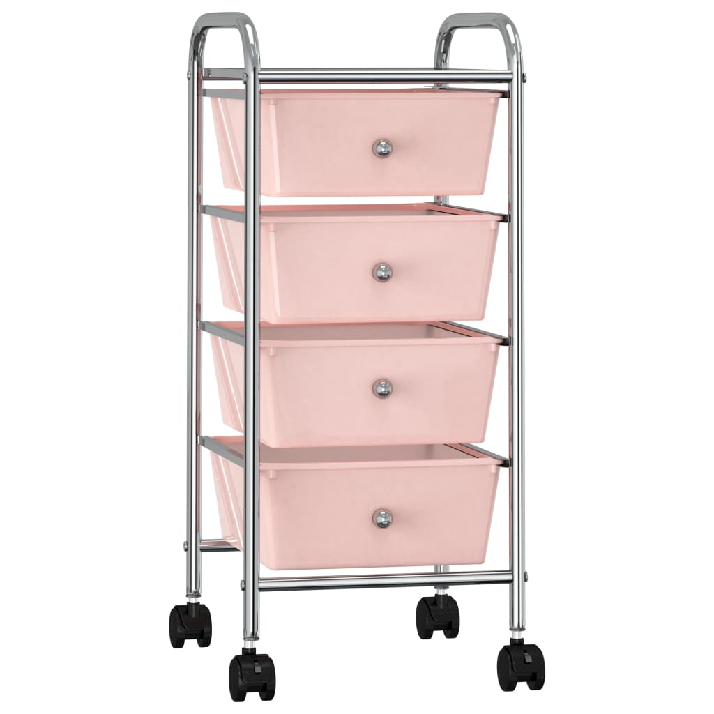 4-Drawer Mobile Storage Trolley Pink Plastic - Decor Base