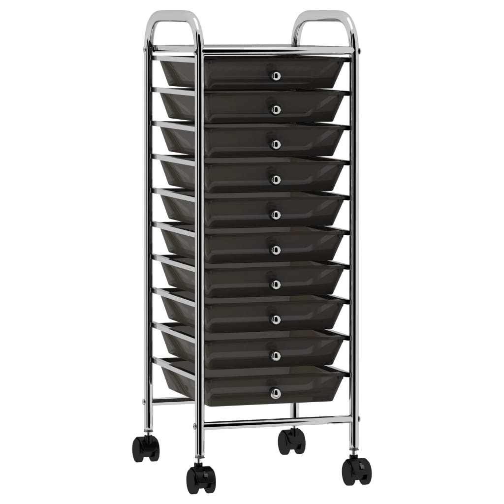 10-Drawer Mobile Storage Trolley Black Plastic - Decor Base