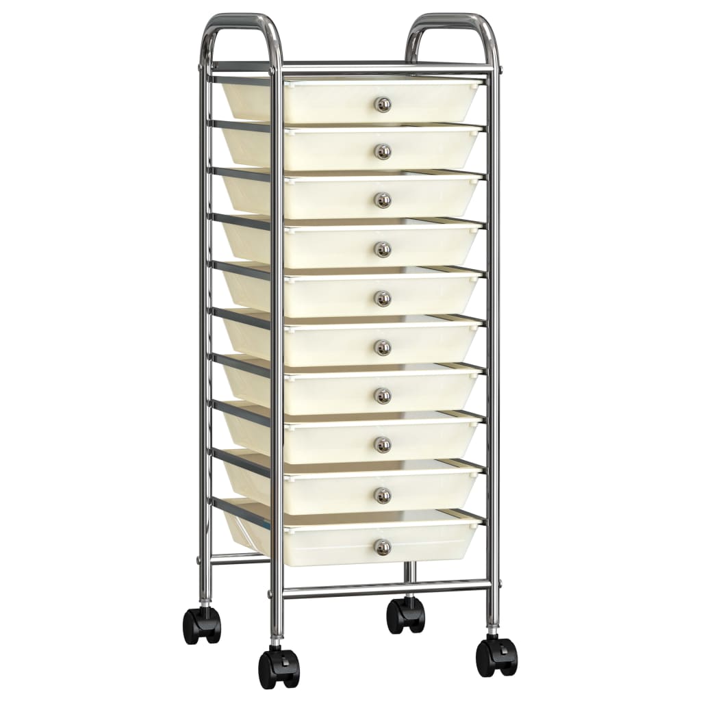10-Drawer Mobile Storage Trolley White Plastic - Unbeatable Bargains