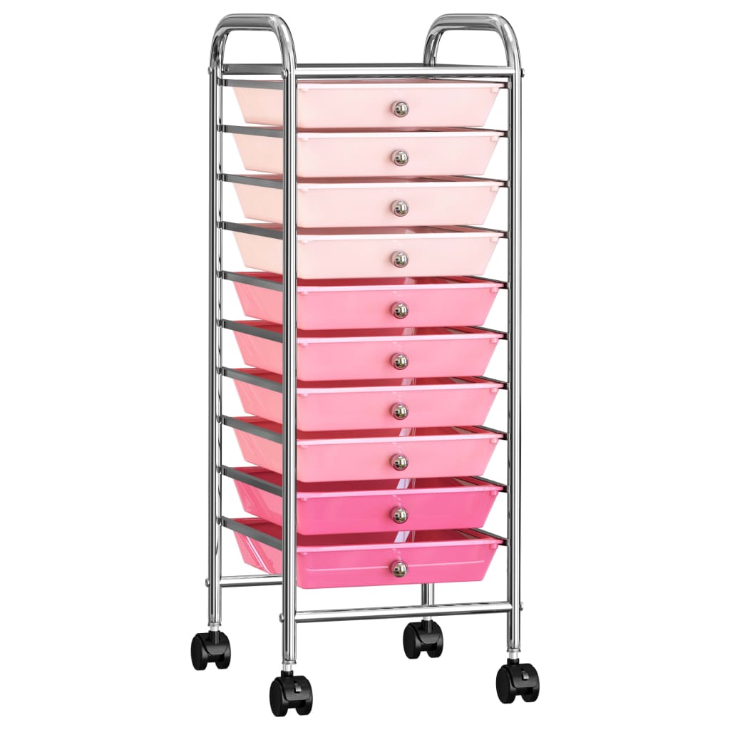10-Drawer Mobile Storage Trolley Ombre Pink Plastic - Millennium Furniture