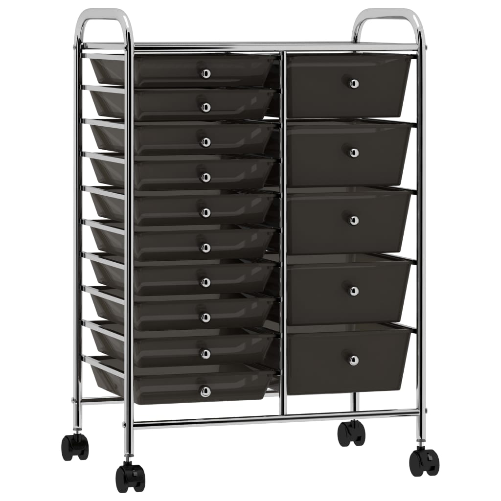 XXL 15-Drawer Mobile Storage Trolley Black Plastic - Discount Dealers