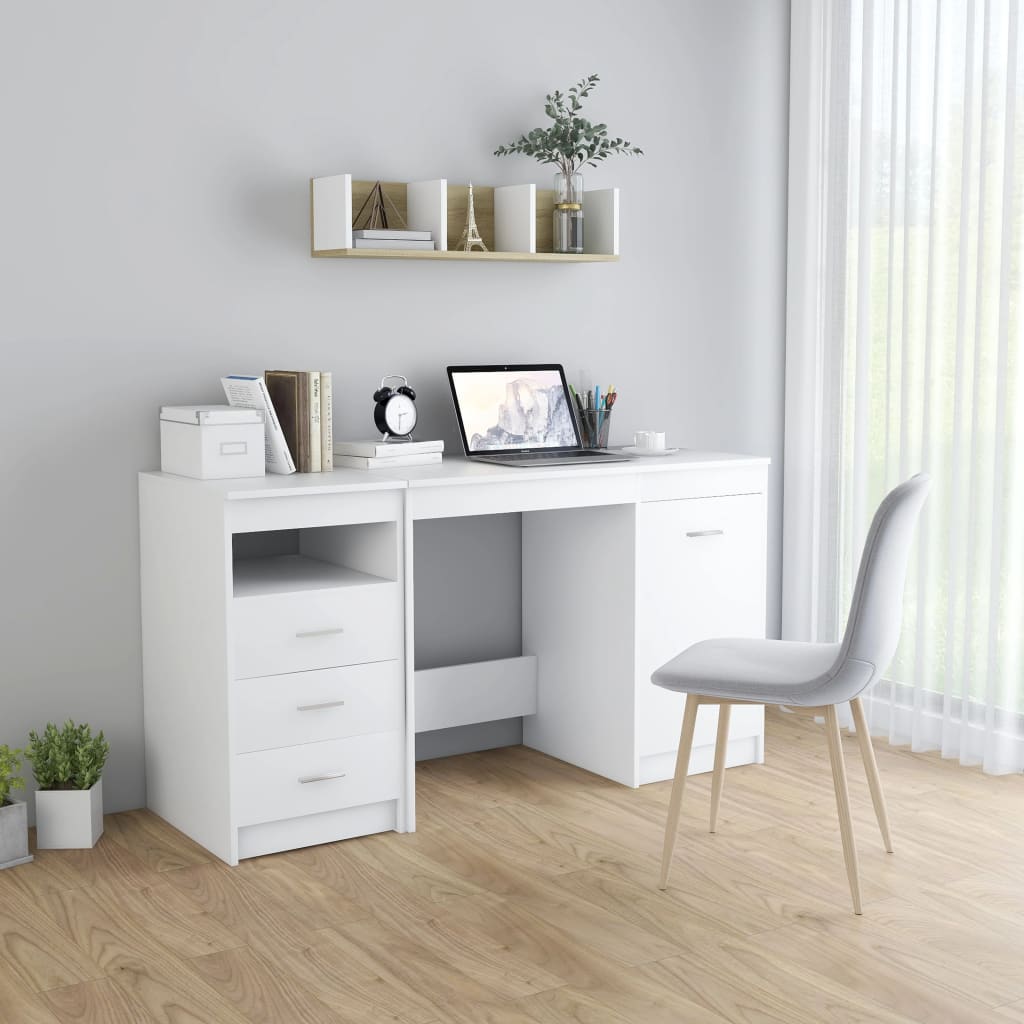 Desk White 140x50x76 cm Engineered Wood - Merkel Designers