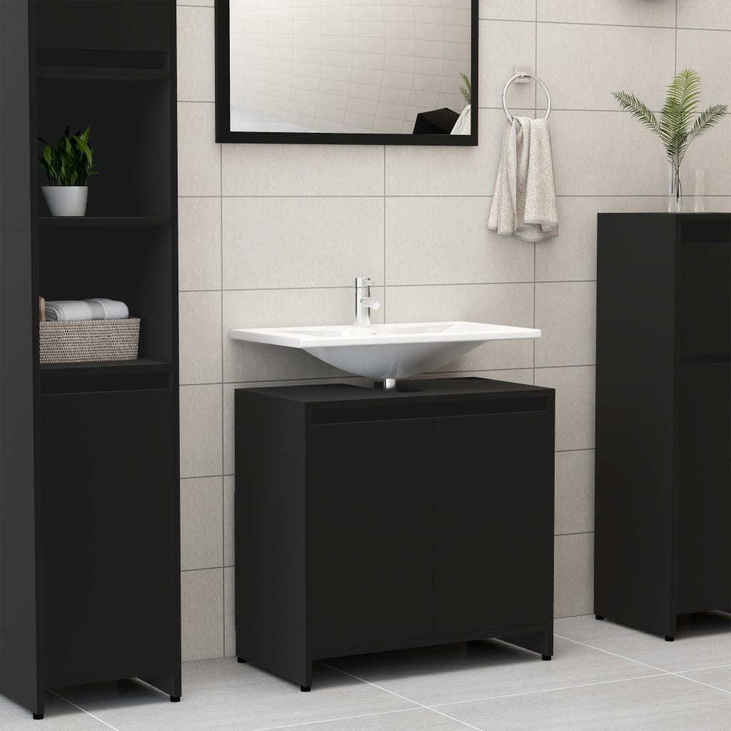 Bathroom Cabinet Black 60x33x61 cm Engineered Wood - Decor Base