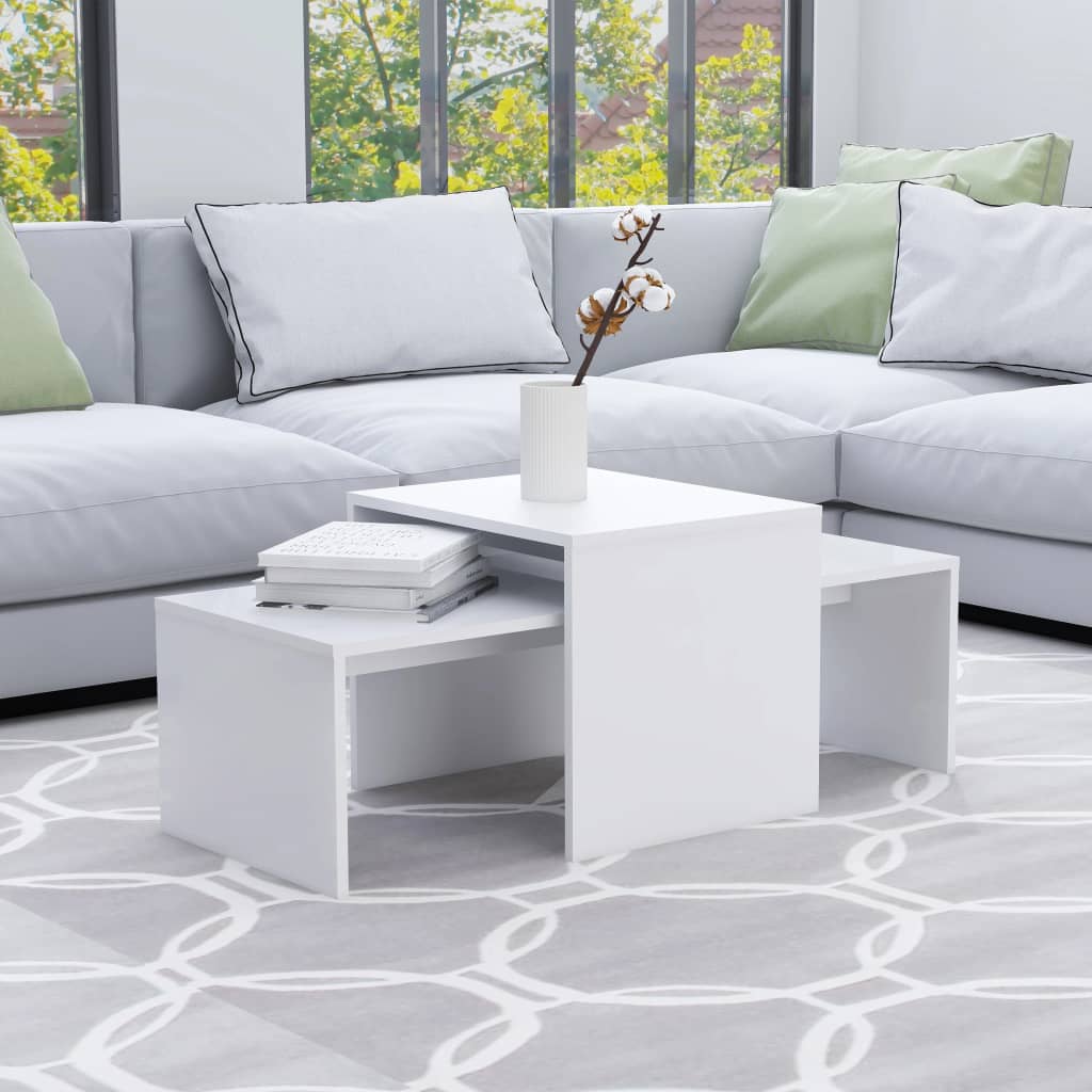 Coffee Table Set White 100x48x40 cm Engineered Wood - Merlin Deals