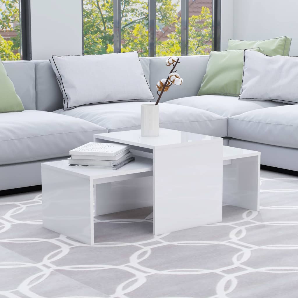 Coffee Table Set High Gloss White 100x48x40 cm Engineered Wood - Decor Base