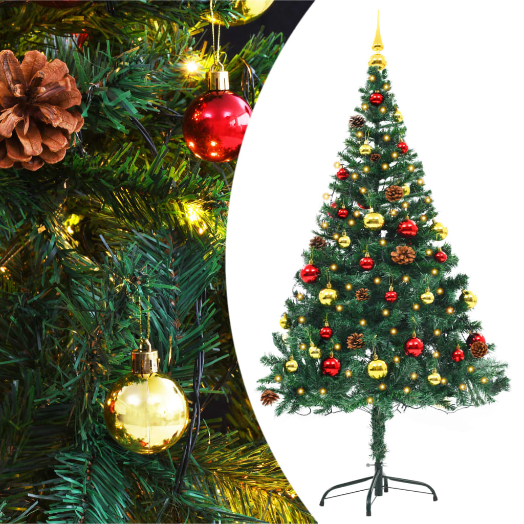 Fluer Artificial Pre-lit Christmas Tree Baubles Green 150cm - Sid & Sam