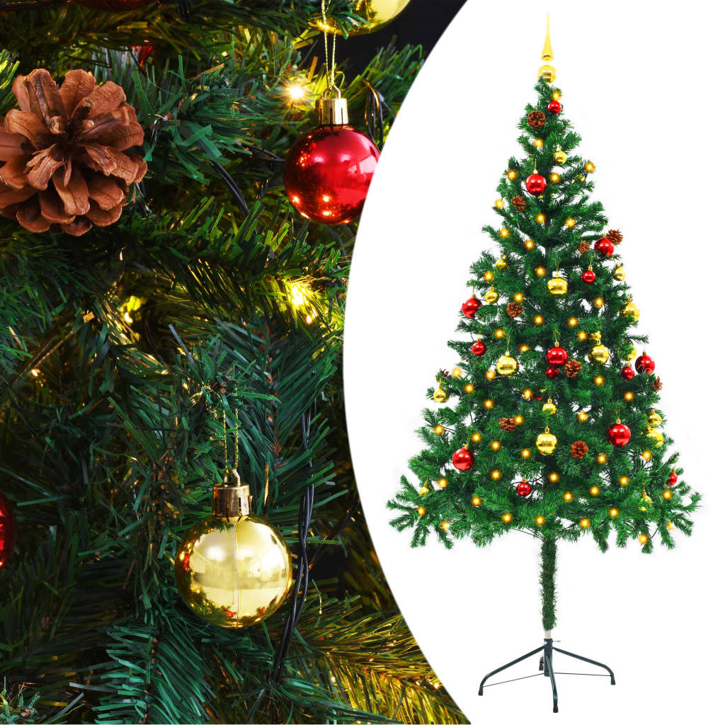 Fluer Artificial Pre-lit Christmas Tree Baubles Green 180cm - Sid & Sam