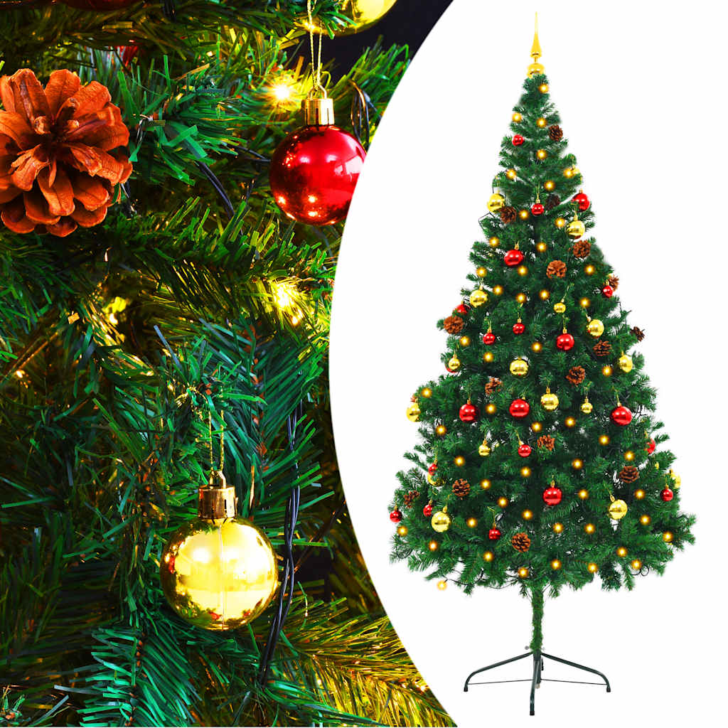 SLEEVY Artificial Pre-lit Christmas Tree with Baubles Green 210 cm - Unbeatable Bargains