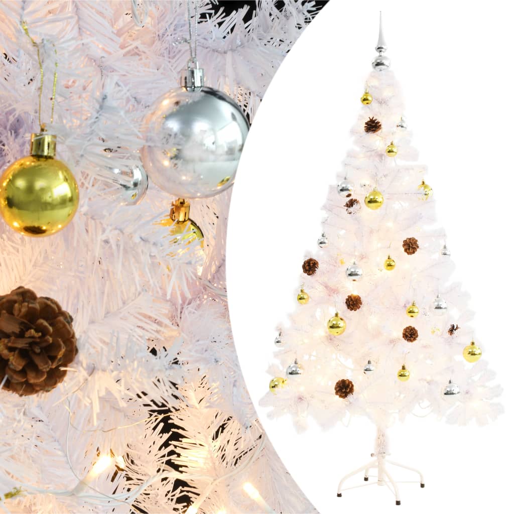 Fluer Artificial Pre-lit Christmas Tree Baubles White 150cm - Sid & Sam