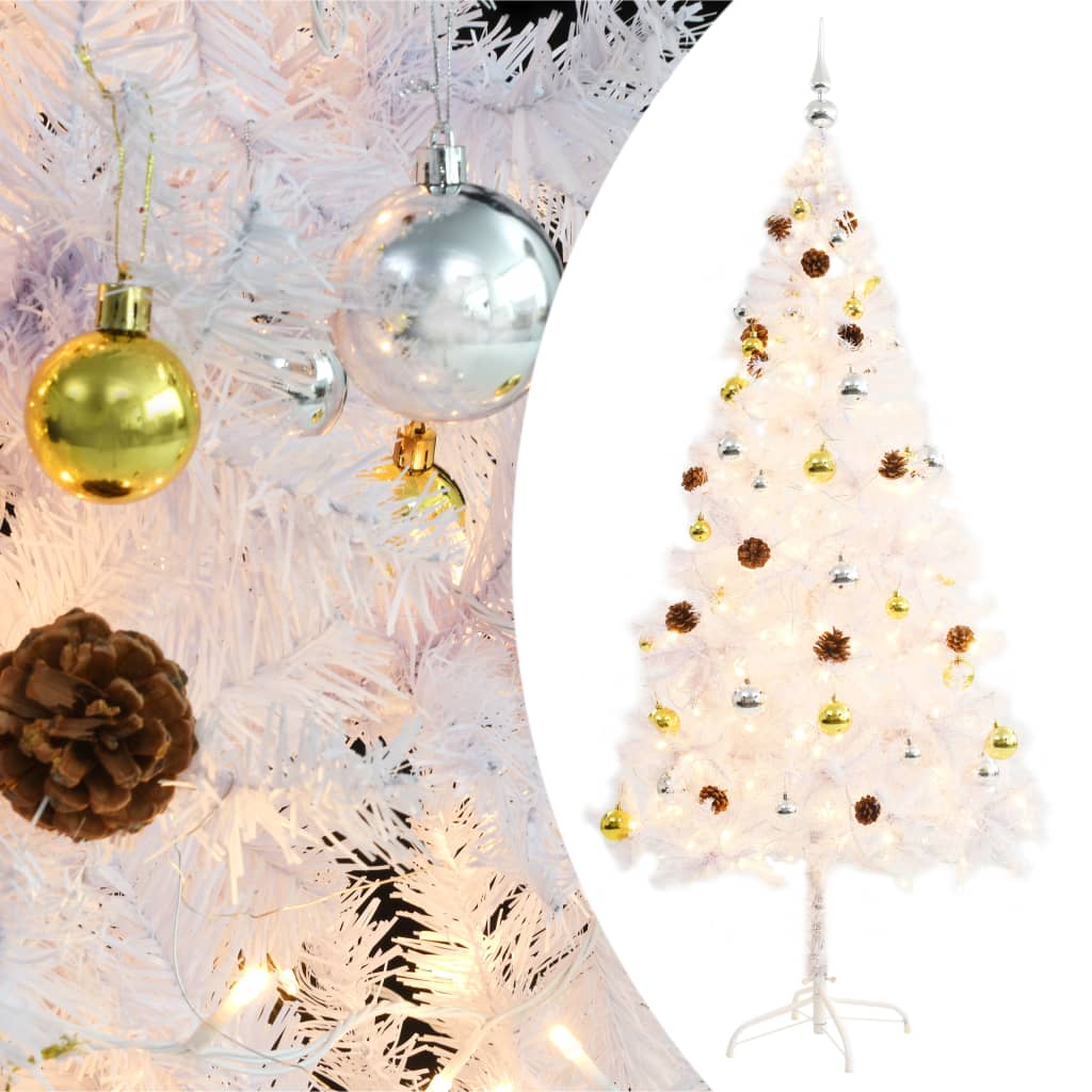 SLEEVY Artificial Pre-lit Christmas Tree with Baubles White 180 cm - All Things Good