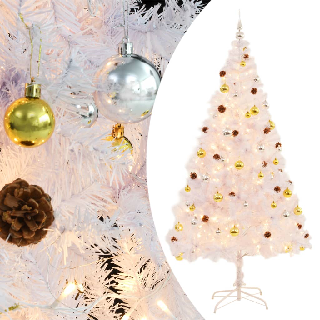 Fluer Artificial Pre-lit Christmas Tree Baubles White 210cm - Sid & Sam