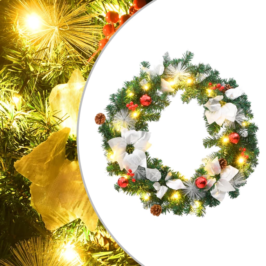 Chena LED Lights Green Christmas Wreath 60cm PVC - Sid & Sam