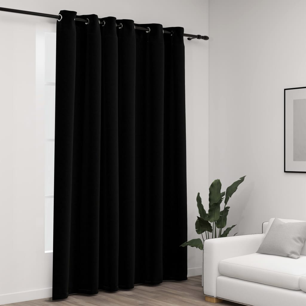 Linen-Look Blackout Curtains with Grommets Black 290x245cm - Decor Base