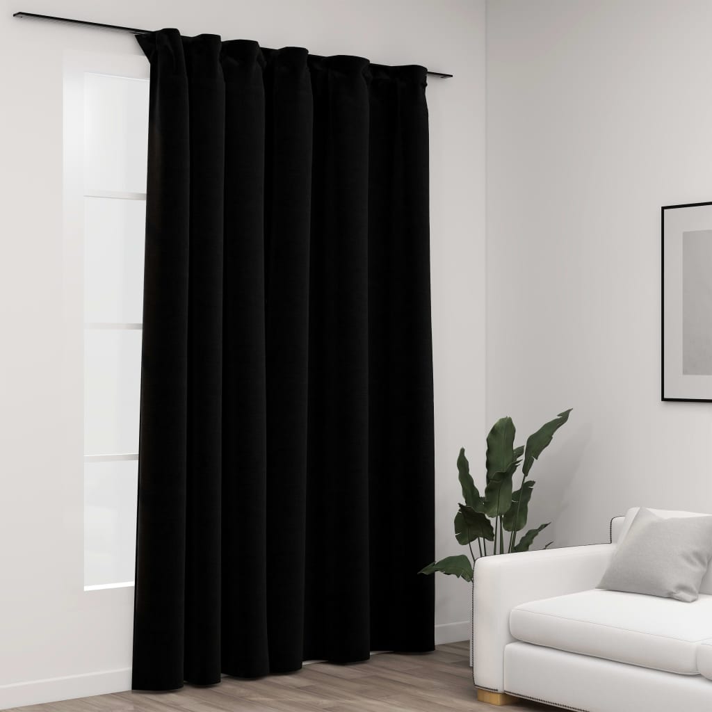 Linen-Look Blackout Curtains with Hooks Black 290x245 cm - Casper Homes