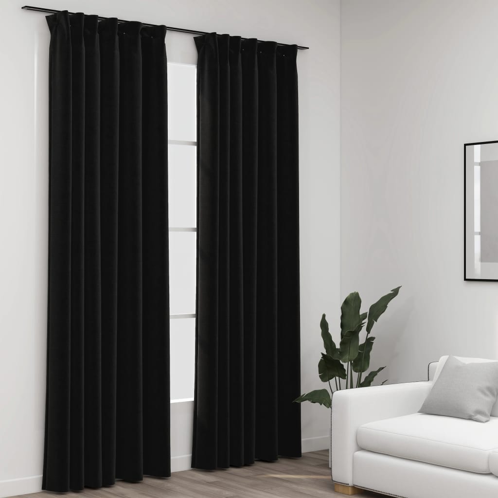 Linen-Look Blackout Curtains with Hooks 2 pcs Anthracite 140x225 cm - Casper Homes