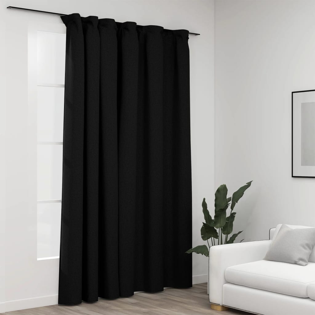 Linen-Look Blackout Curtain with Hooks Anthracite 290x245 cm - Design Hut