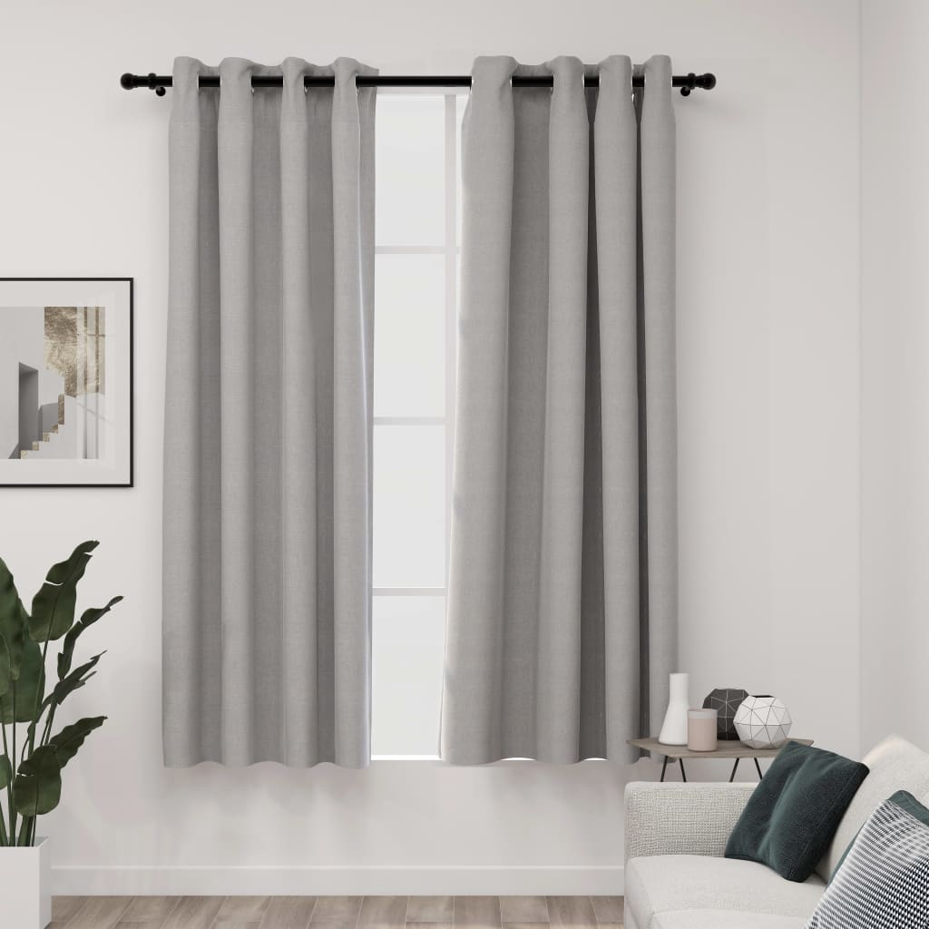 Linen-Look Blackout Curtains with Grommets 2pcs Grey 140x175cm - Merlin Deals