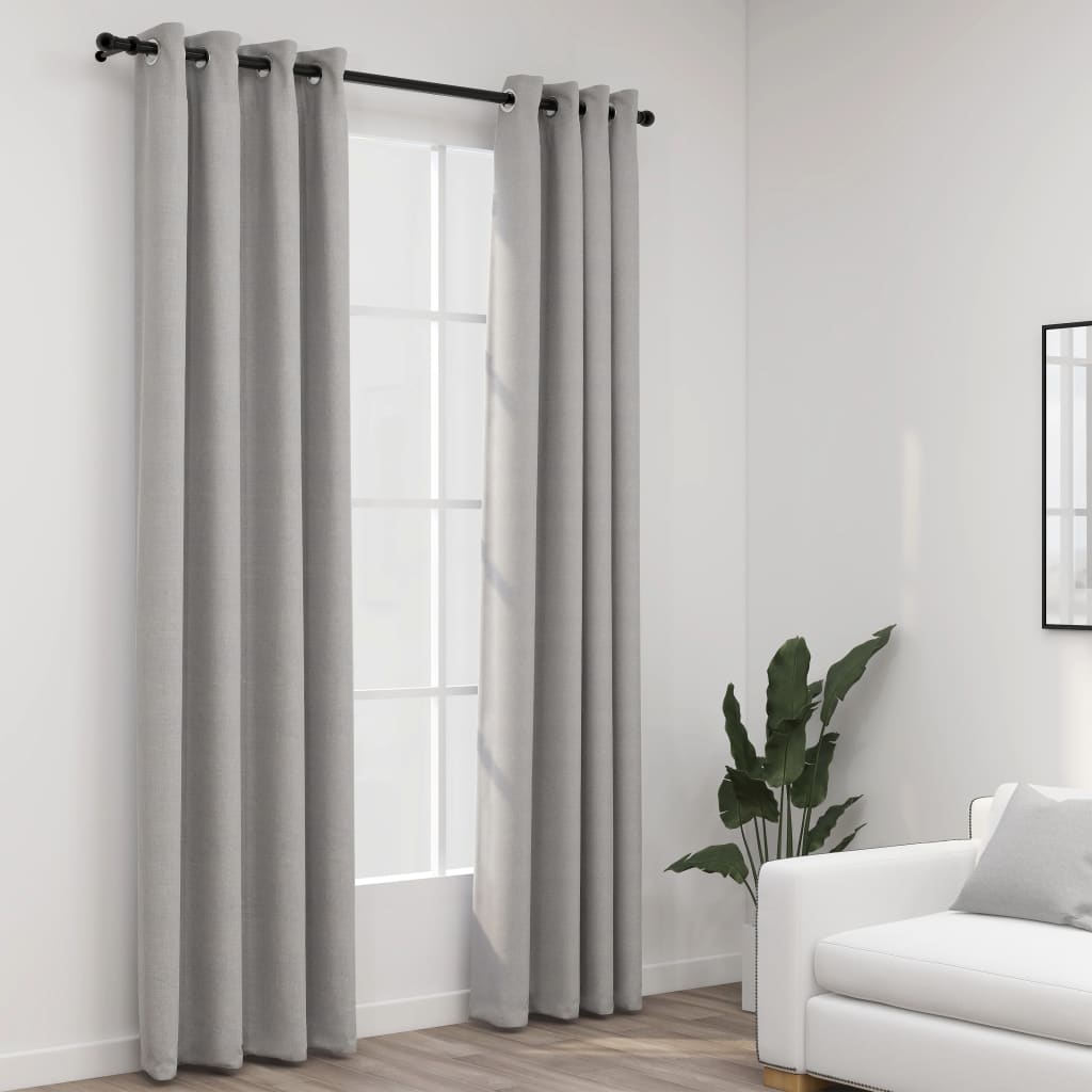 Linen-Look Blackout Curtains with Grommets 2pcs Grey 140x245cm - All Things Good