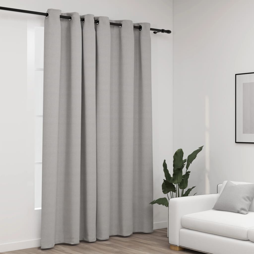 Linen-Look Blackout Curtains with Grommets Grey 290x245cm - Design Hut