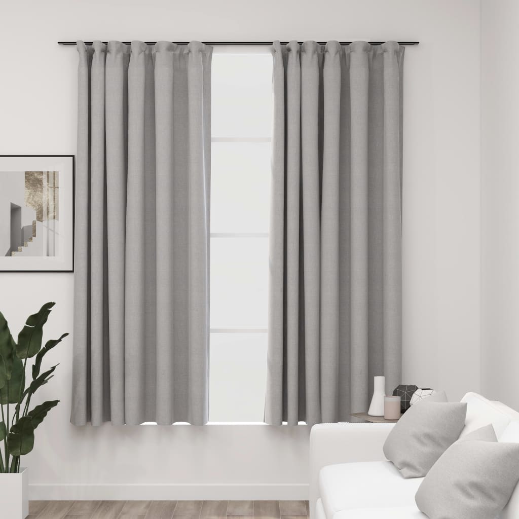 Linen-Look Blackout Curtains with Hooks 2 pcs Grey 140x175 cm - Direct Imports