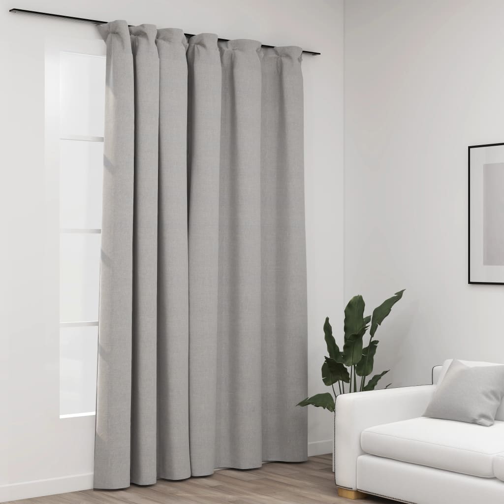 Linen-Look Blackout Curtain with Hooks Grey 290x245 cm - Merkel Designers