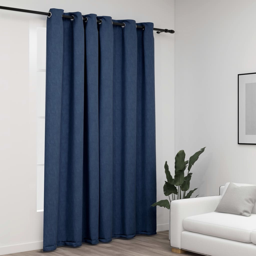 Linen-Look Blackout Curtains with Grommets Blue 290x245cm - R and M Furniture