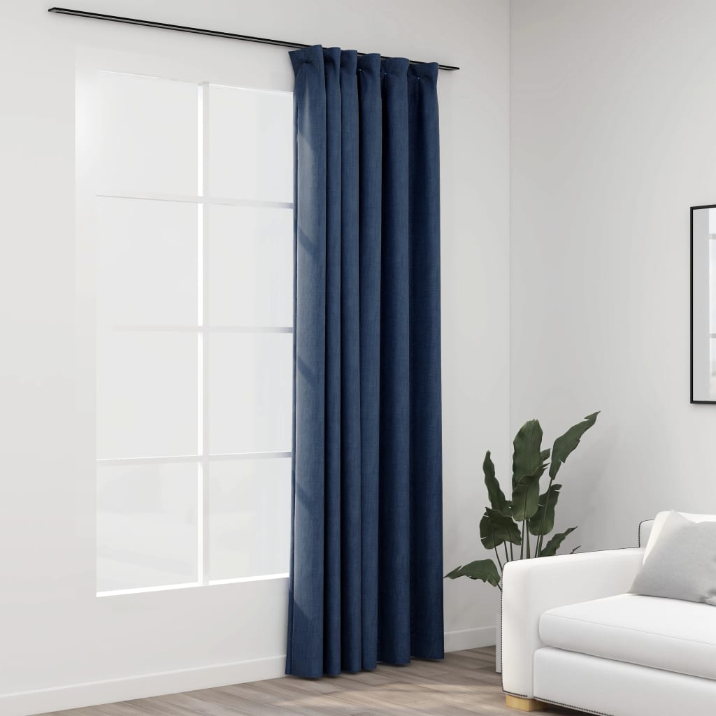 Linen-Look Blackout Curtains with Hooks Blue 290x245 cm - Brittle & Co